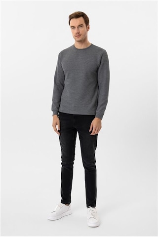 Süvari Gri Slim Armürlü Bisiklet Yaka Sweatshirt Gri