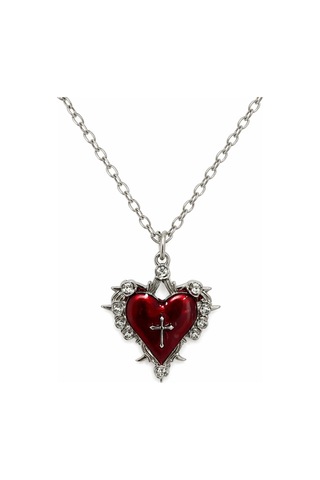 Gotik Kırmızı Kalp Haç Detaylı Kolye Unisex Metal Zincir Çok renkli 27628649
