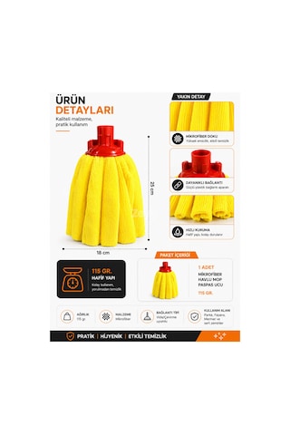 Mikrofiber Havlu Mop Yedek Paspas Ucu 115 Gr Yüksek Emici, Parke, Fayans Ve Mermer İçin Çok Renkli