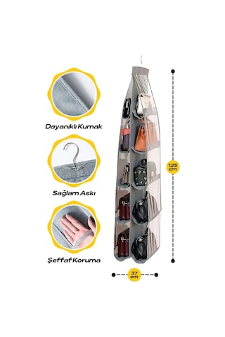 Serstil 10 Cepli Dolap Içi Çanta Düzenleyici Organizer Gri