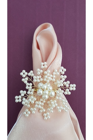 Pekars Şampanya Renk Incili Kartanesi Peçete Yüzüğü 6 Adet