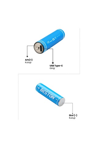 Beston Usb Type-c Kablo İle Şarj Edilebilir Lityum 2'li Kalem Pil 1.5v Aa / 2220 Mwh 500mah