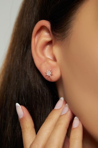 Roza Silver Zirkon Taşlı Rose Kutup Yıldızı Çivili Gümüş Küpe