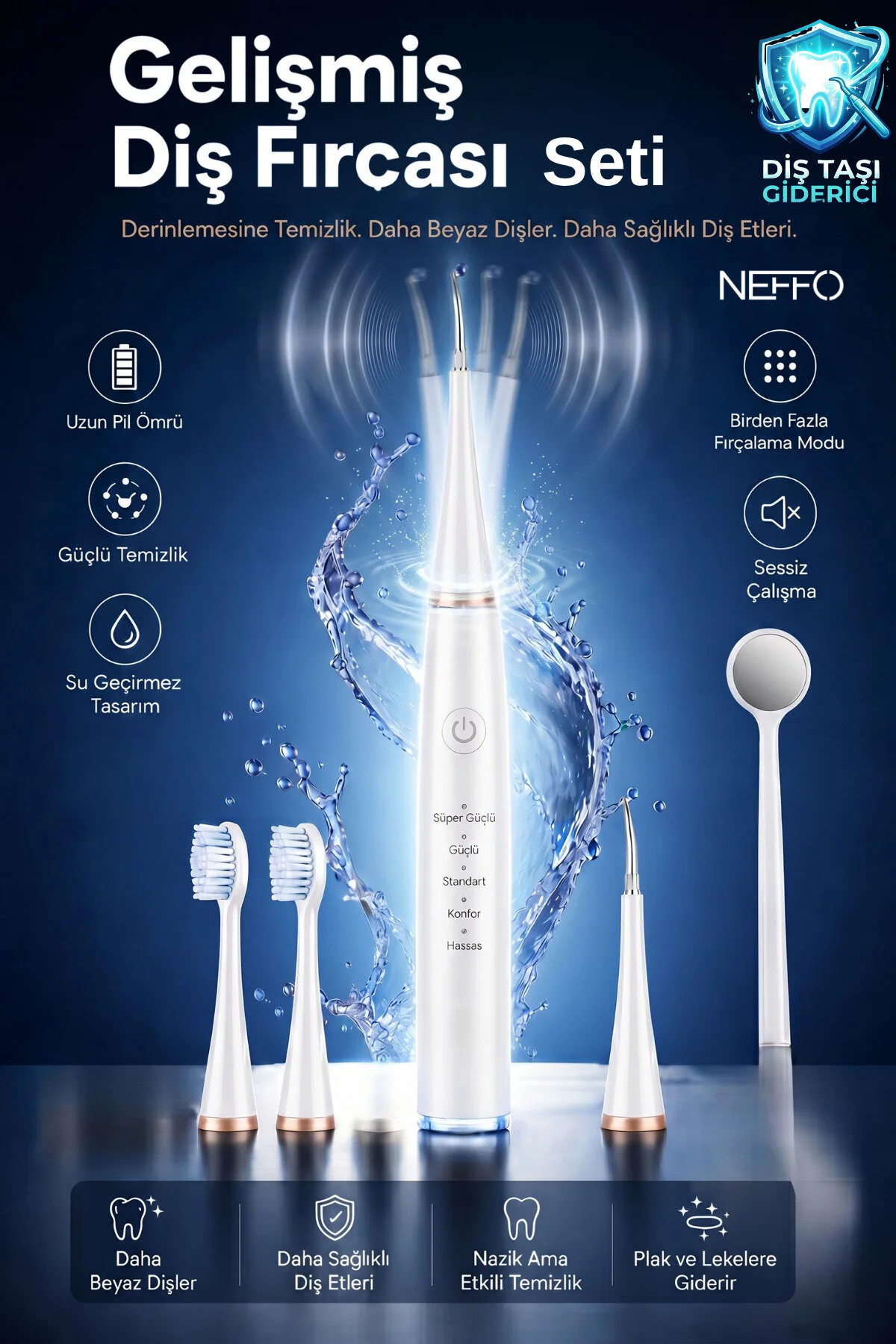 Ultrasonic Elektrikli Diş Fırçası Temizleyici Beyazlatıcı, 6 Mod, 3+1 Başlık, Ipx7 Su Geçirmez, Ultra Güçlü Diğer