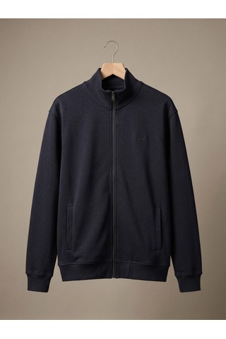 Maccali Erkek Lacivert Büyük Beden Pamuklu Fermuarlı Sweatshirt