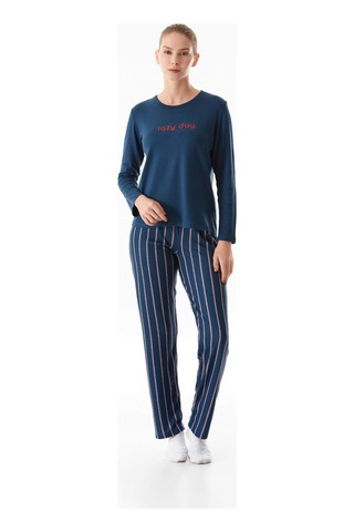 Fullamoda Yazı Baskılı Bisiklet Yaka 2 Li Pijama Takımı 24mıcg631216540-lacivert Lacivert