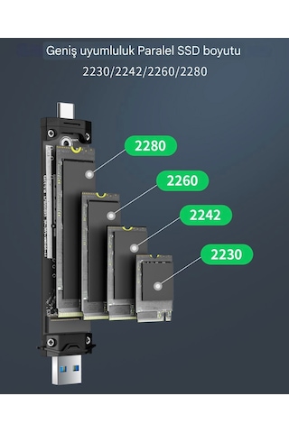 Lemorele Ssd Disk Kutusu M.2 Nvme 10gpbs Type-c Ve Usb Çift Giriş