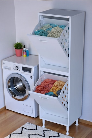 Eliusta Veluna 35 Cm Kirli Çamaşır Sepetli Dolap Banyo Dolabı Beyaz 35x138x32,5 Cm 2 Sepetli Dolap Beyaz