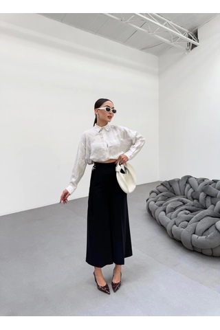 Defymoda 230 Gr Poly Viscose Full Lycra Metal Toka Aksesuarli Pantolon Lacivert