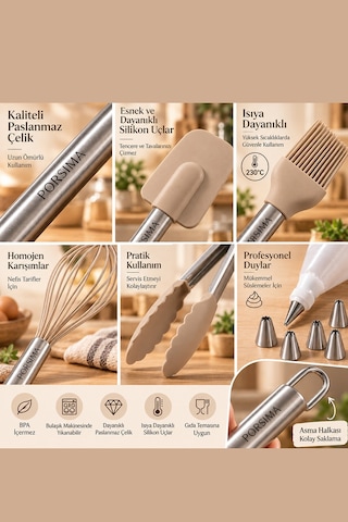 Porsima 3161 10 Parça Pasta Ve Tatlı Servis Seti Kek Pasta Şekillendirme Araçları Kapicino Kahverengi