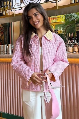 Pembe Pötikareli Cepli Kadın Mont Mg2488 Pembe