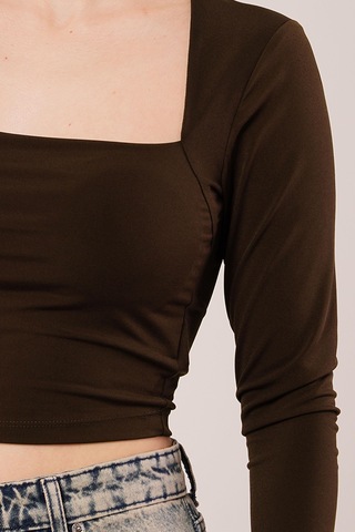 Gülsüm Aydın Kare Yaka Basic Kahverengi Bluz Kahverengi