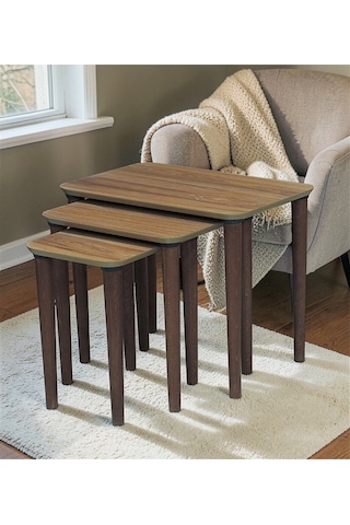 Msy Home Venüs Modern 3 Lü Zigon,orta,yan Sehpa Mdf İç İçe Geçen Pratik Sehpa Seti Kahverengi
