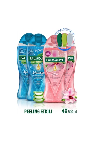 Palmolive Peeling Etkili Duş Jeli 4 x 500 ML + Seyahat Kiti