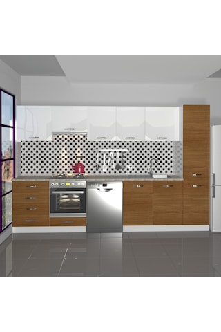 Decoraktiv Elite 325q Ankastre Fırın Modüllü Mdf Hazır Mutfak Dolabı - Tezgah Dahil - Ceviz - Beyaz Beyaz - Ceviz