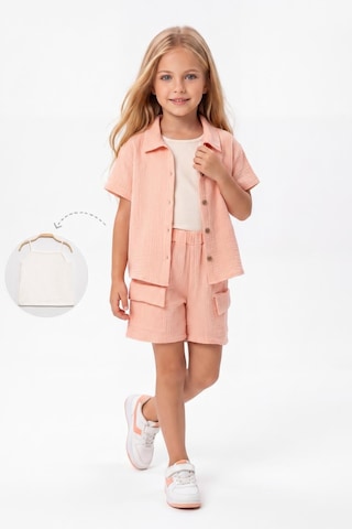 Mnk Baby & Kids Kız Çocuk 3 Parça Pamuklu Müslin Rahat Takım M00837 Somon
