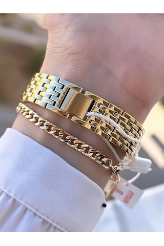Revello Altın Kaplama Kararma Renk Atma Yapmaz 3atm Su Geçirmez+bileklik Lady Wristwatch Grc.101.m2