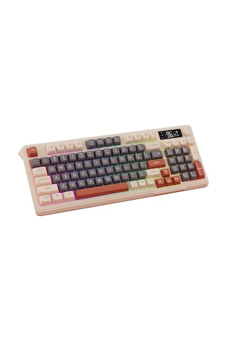 M96 Kablosuz 2.4ghz Kablosuz + Bt Çift Modlu Klavye Led Ekranlı Oyun Klavyesi İle Pbt Knob Rainbow