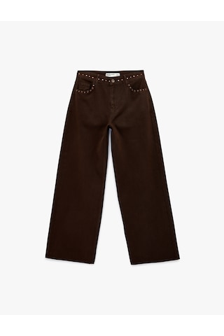Koton Normal Bel Pamuklu Troklu Cepli Düğmeli Bol Paça Pantolon - Loose Straight Fit Jeans Koyu Kahverengi 6sal40081mw Koyu Kahve