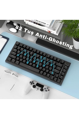 Beyaz Işıklı Hot Swap Kablolu Mekanik Oyun Klavyesi Ajazz Ak820 Siyah - Kırmızı Switch