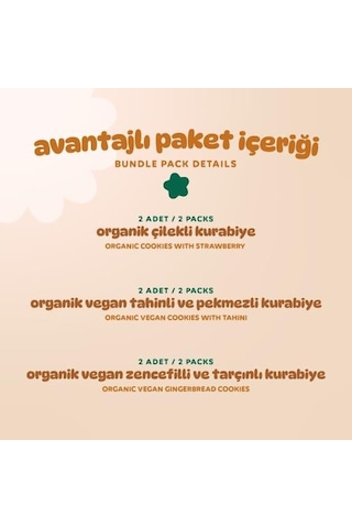 Organik Vegan Zencefilli Tahinli Ve Çilekli Tatlı Kurabiyeler Atıştırmalık Paketi - 6 Adet 3 Çeşit 320 G