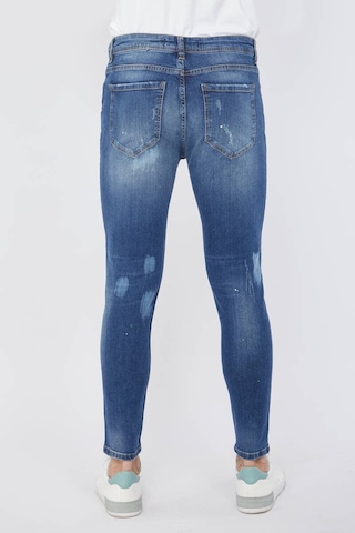 Blue White Erkek Skinny Fit Yırtık Detaylı Jean Koyu Mavi 26