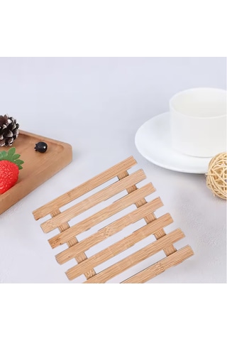 Bambu Ahşap Palet Desenli Nihale, Çaydanlık Altlığı, Tencere Ve Tava Altlığı Açık Kahverengi