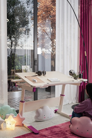 Sirius Simple Yükseklik Ve Eğim Ayarlı, Bilgisayar Ve Ofis Masası, Modern Ekru Çalışma Masası Fuşya Gri