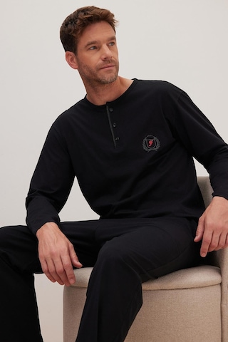 Tudors Erkek Standart Fit %100 Pamuk Bisiklet Yaka Beli Lastikli Siyah Pijama Takımı-37949 Siyah