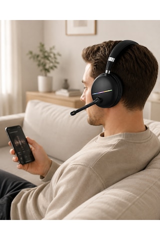 Bluetooth 5.0 Kablosuz Kulak Üstü Kulaklık Mikrofonlu Rgb Aydınlatmalı - Bayi Depom