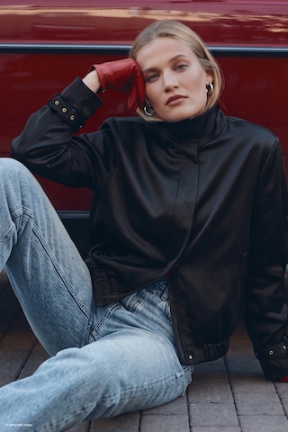 Sateen Saten Bomber Ceket - Siyah-137970