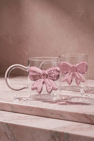 Kapris 2 Adet Pembe Fiyonklu Kulplu Cam Kupa Bardak 400 Ml 7208
