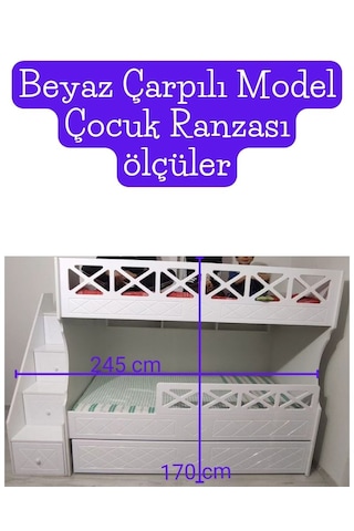 Beyaz Çarpılı Model Çocuk Ranzası