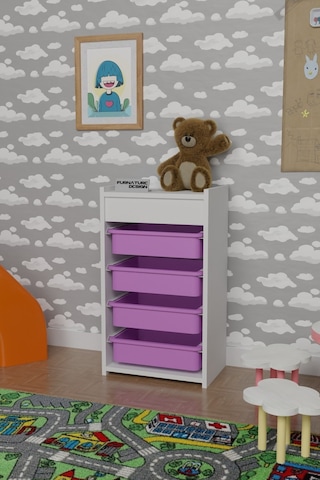 4 Sepetli Oyuncak Dolabı Çok Amaçlı Dolap Beyaz - Pembe Beyaz