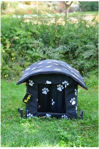 Yuga Pati Desenli Siyah Kedi Evi Isı Ve Yağmur Korumalı