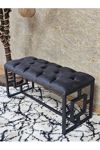 Siyah Boyalı İçi Kareli Diktörtgen 100 Cm X 40 Cm Oturak Puf - Be Çok Renkli