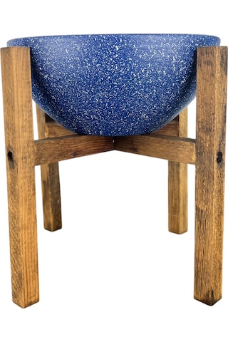 Bitki Tasarımı Ev Dekorasyon Lacivert Granit Aranjman Sunumluk Toprak Saksı 4 Ayaklı 20 Cm Çap