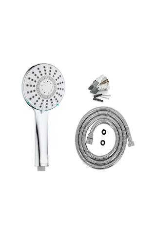 Rainy Lüks Duş Seti - 5 Fonksiyonlu Masaj Duş Başlığı + 150cm Ekstra Uzun Çift Kenetli Duş Spirali Hortumu + Duş Başlığı Mafsal Askısı Siyah