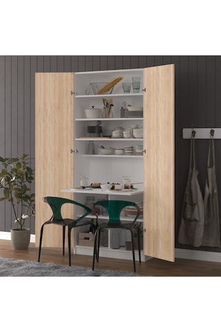 Asra Trend Modern Dolaplı Çalışma Masası MD001 %100 MDF Katlanır Raflı Ofis Yemek Masası Sonoma-Beyaz