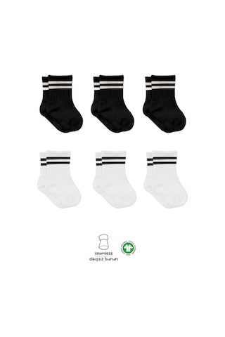 Bistyle 6'lı Çemberli Penye Çorap 10102 Siyah-beyaz