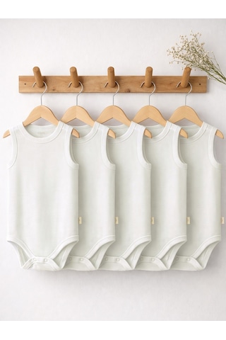 Civil Baby Organik 5 Li Sıfır Kol Çıtçıtlı Badi - Ekru