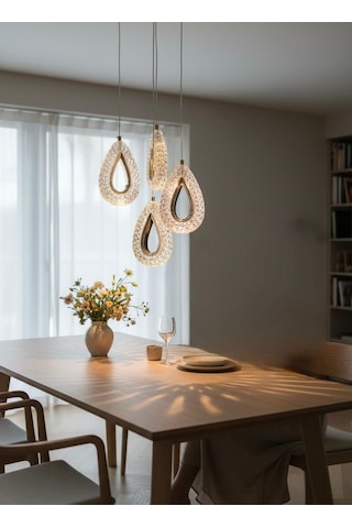 3 Renk 4 Lü Kristal Damla Sarkıt Model Lüx Avize Krom - Gümüş