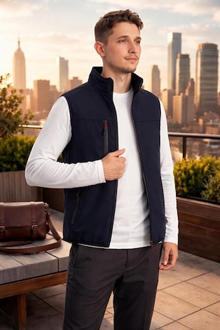 Vatan Tekstil Dik Yaka Slim Fit 3 Cepli Softshell Erkek Yelek Su İtici Kumaş Lacivert