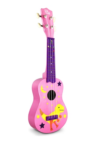 Yaozixa 21 İnç Pembe Dinozor Ukulele - 324mm Tel Uzunluğu/12 Perde/4 Beyaz Nilon Tel - Çocuklar İçin Başlangıç Seviye Muzik Aleti