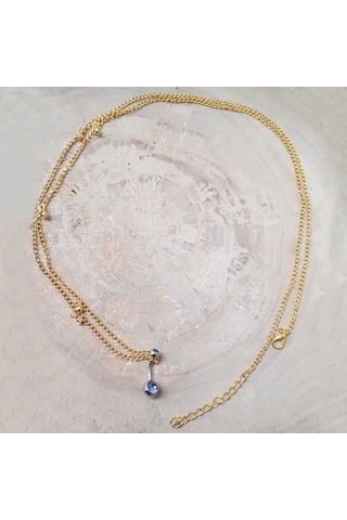 Chavin Zincirli Bele Bağlamalı Taşlı Çelik Göbek Piercing En43Sr