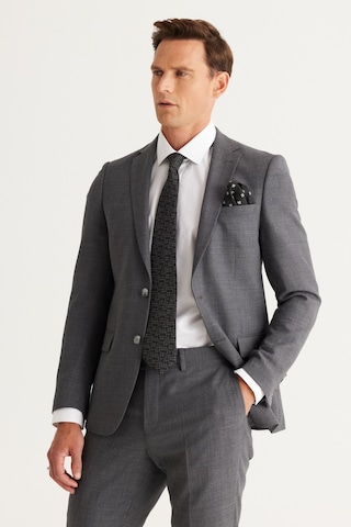 AC&Co / Altınyıldız Classics Erkek Gri Slim Fit Dar Kesim Mono Yaka Cordura Kumaş Yünlü Takım Elbise Gri