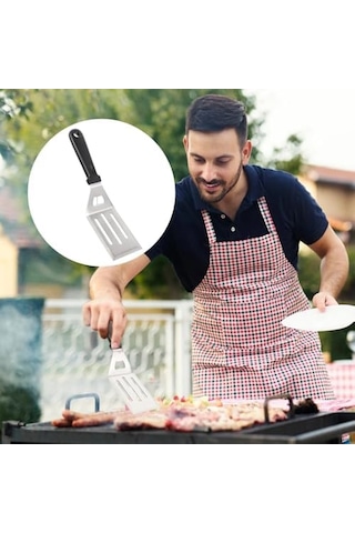 Paslanmaz Çelik Geniş Mutfak Spatulası - Isıya Dayanıklı Sert Plastik Saplı Krep Ve Omlet Çevirici, Esnek Balık Ve Izgara Spatulası 0