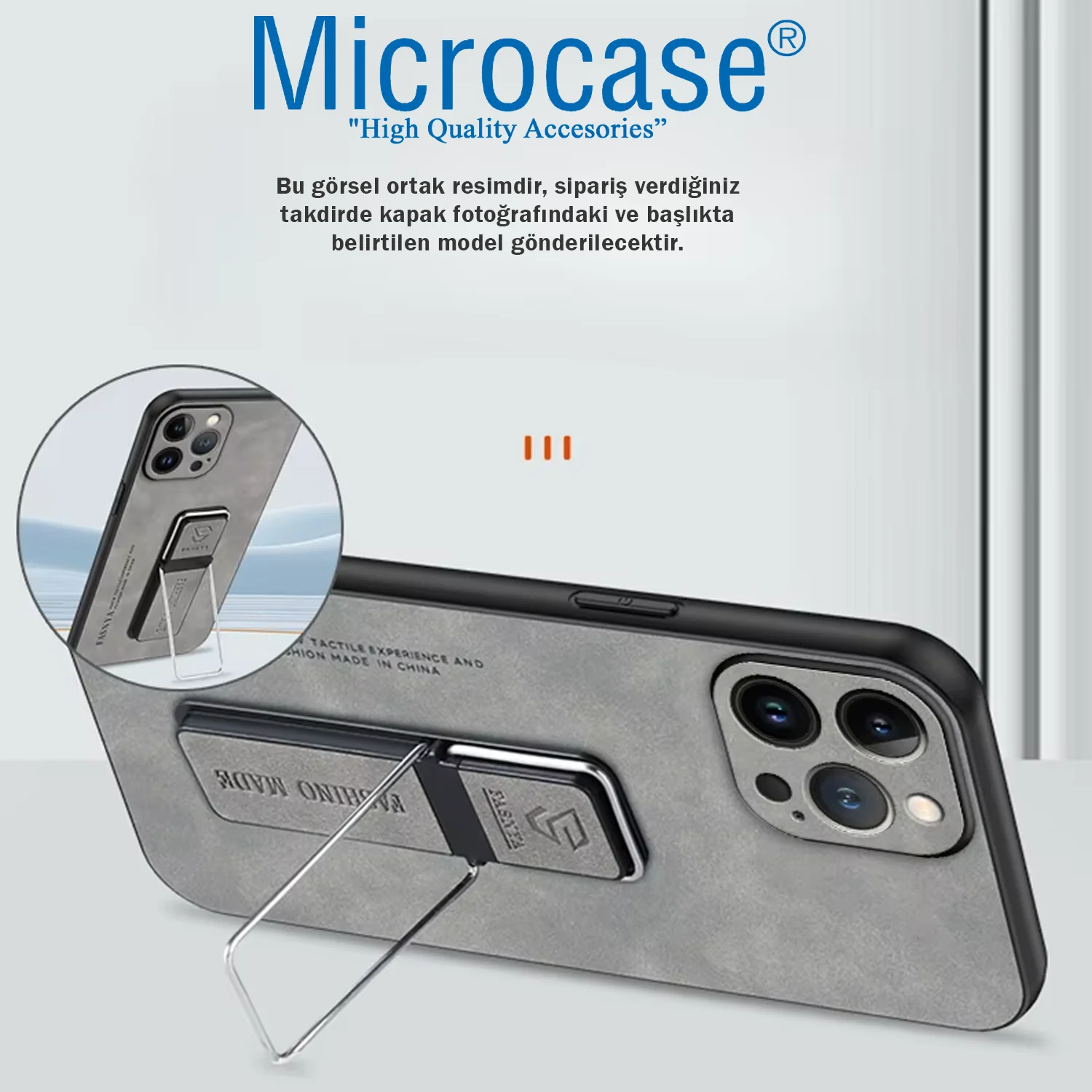 Microcase Honor 200 Pro İle Standlı Deri Kaplama Kılıf-al5136 Gri