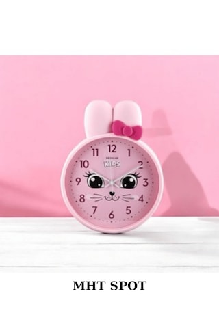 Gülen Kedi Figürlü Pembe Çocuk Duvar Saati Pembe