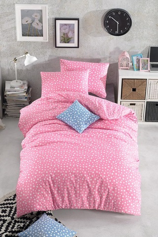 Mer-tim Tek Kişilik Lastikli Pembe Yıldız Desenli Pamuklu Ranforce Nevresim Takımı - 160x220 Çok Renkli